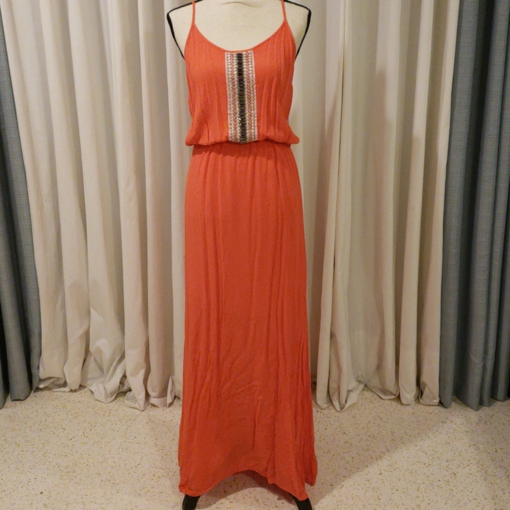 Coral Beaded Maxi Dress